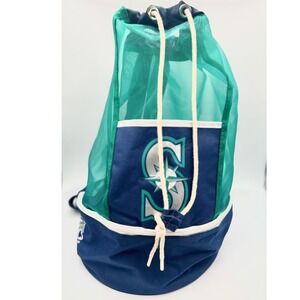 Seattle Maariners Mesh Beach‎ Backpack Drawstring Aqua Blue Travel Gym Bag